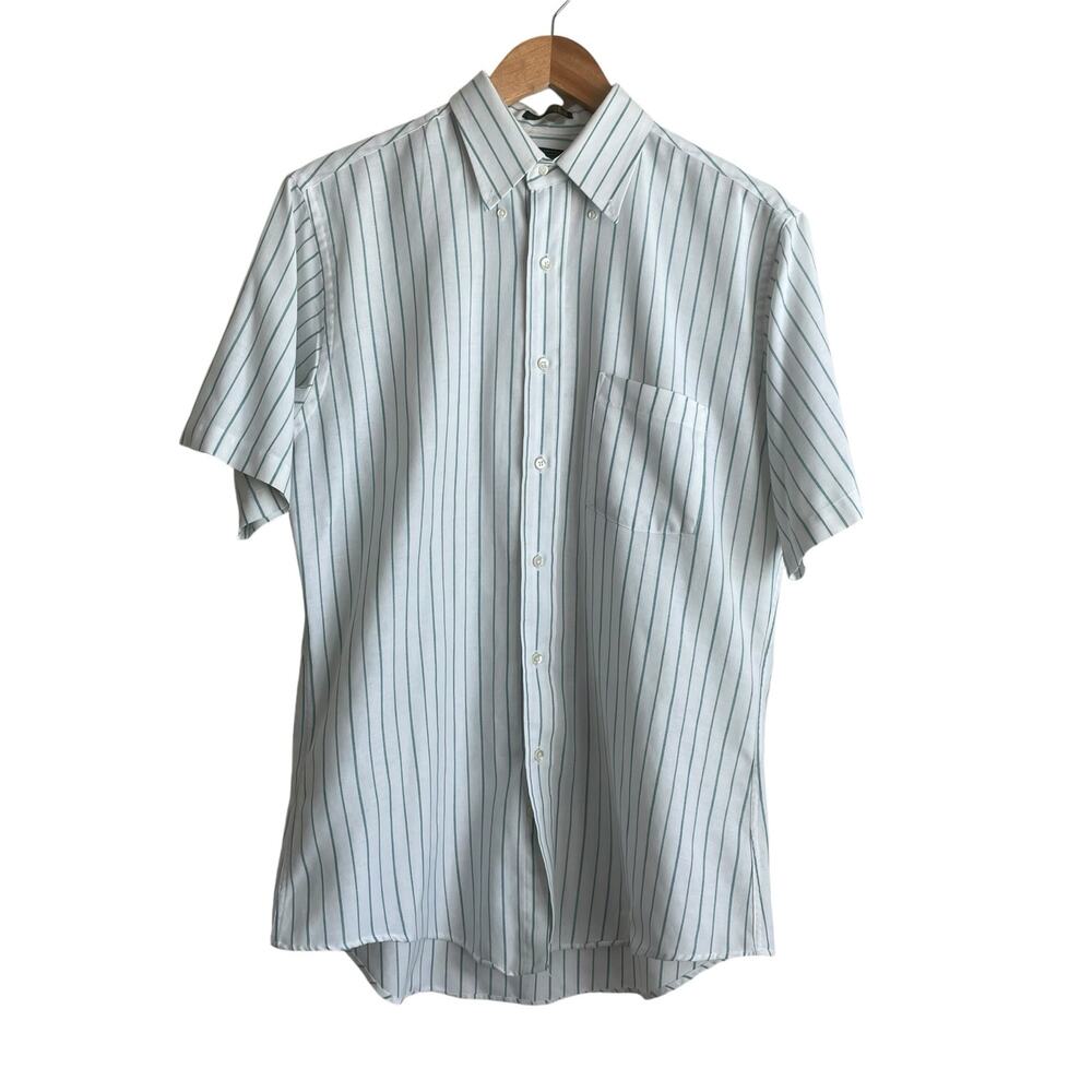 Surrey Mens Shirt S Green Striped Cotton‎ Button Up Casual Preppy Office Travel